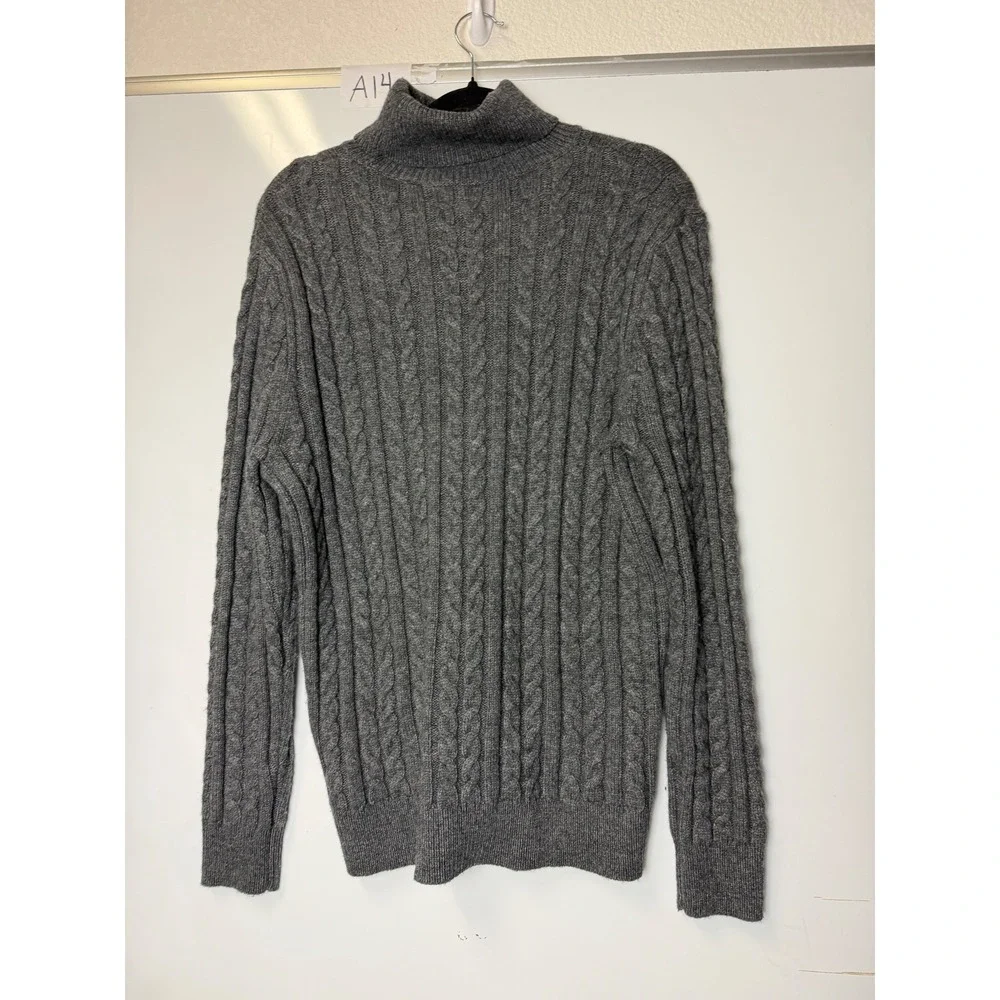 J. Crew Mens Cable Knit Turtleneck Sweater Gray Pullover Long Sleeve